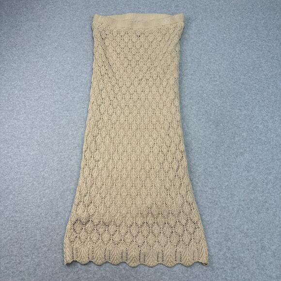 Freshman 1996 Crochet Knit Maxi Skirt WMNS M Beige Tan Lined Boho Chic 5T514989X - Picture 5 of 9